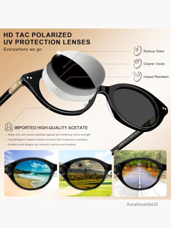 Retro Oval Polarized Sunglasses UV Protection Acetate Frame Trendy Designer main image 6